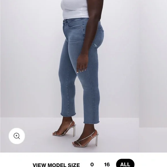 Good American Blue Distressed Straight Leg Jeans - Picture 4 of 5